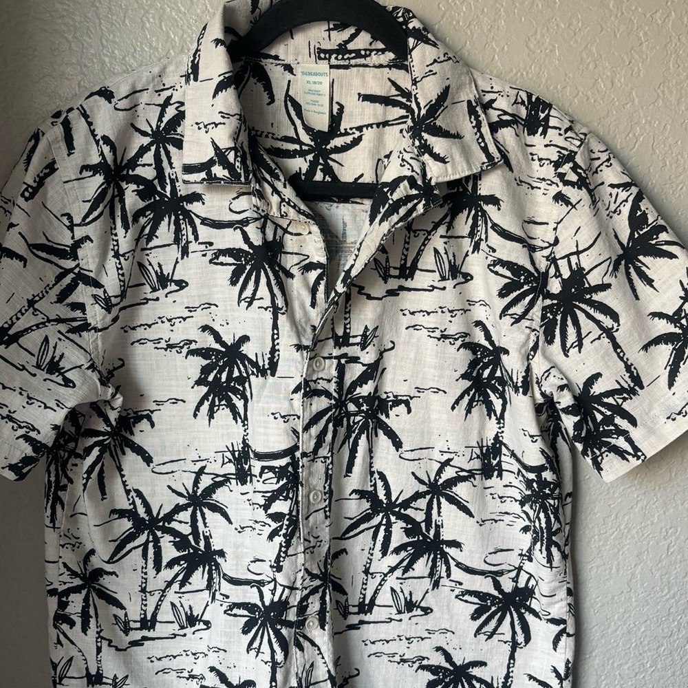 Thereabouts Boy's Cotton Palm print button down short sleeve Shirt XL (18-20)